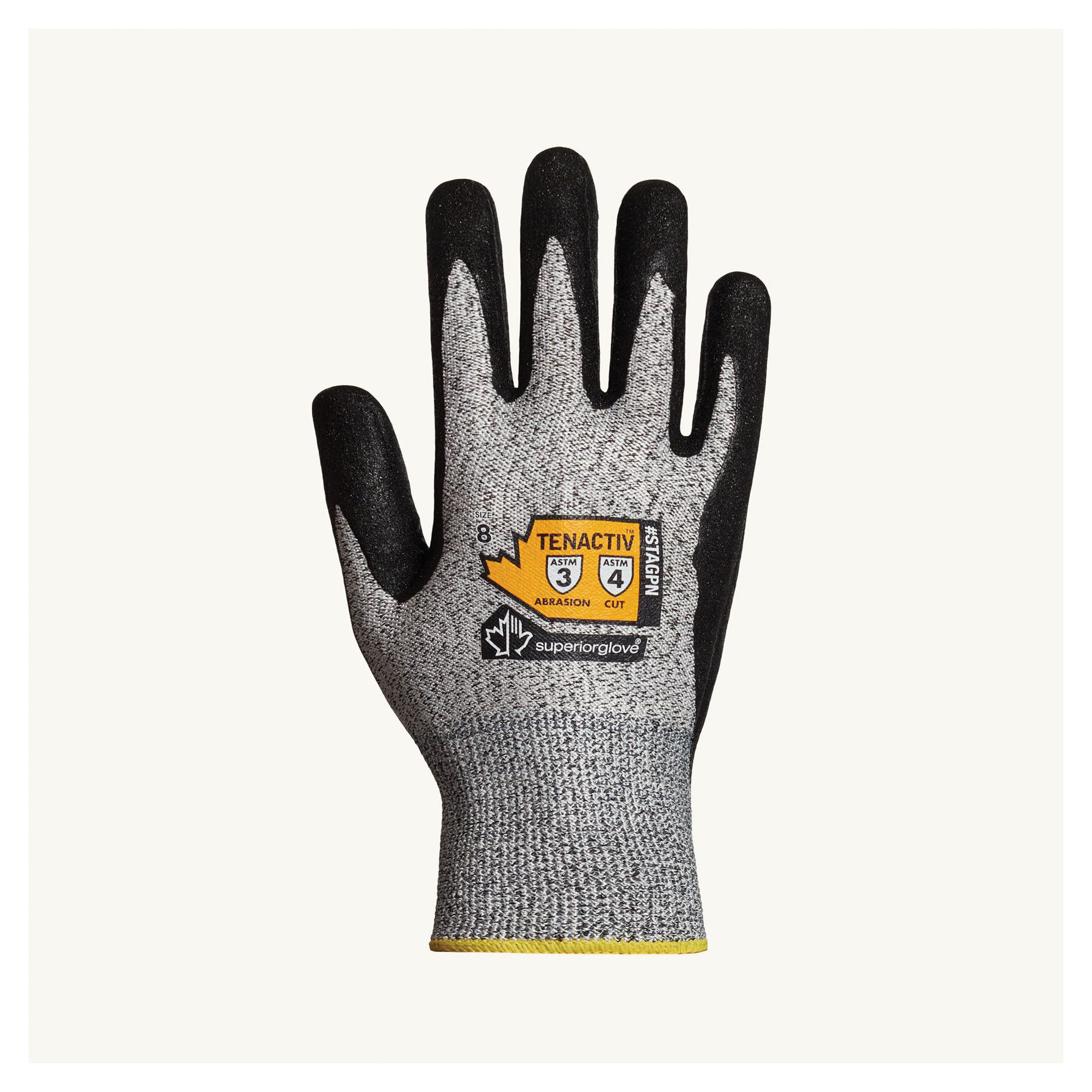 Superior Glove™ STAGPN-8 TenActiv™ Cut-Resistant Gloves, SZ 8, 13 ga Composite Filament Fiber Yarn/HPPE, Knit Cuff, Resists: Cut/Puncture, ANSI Cut-Resistance Level: A4, ANSI Puncture-Resistance Level: 5, Left/Right Hand