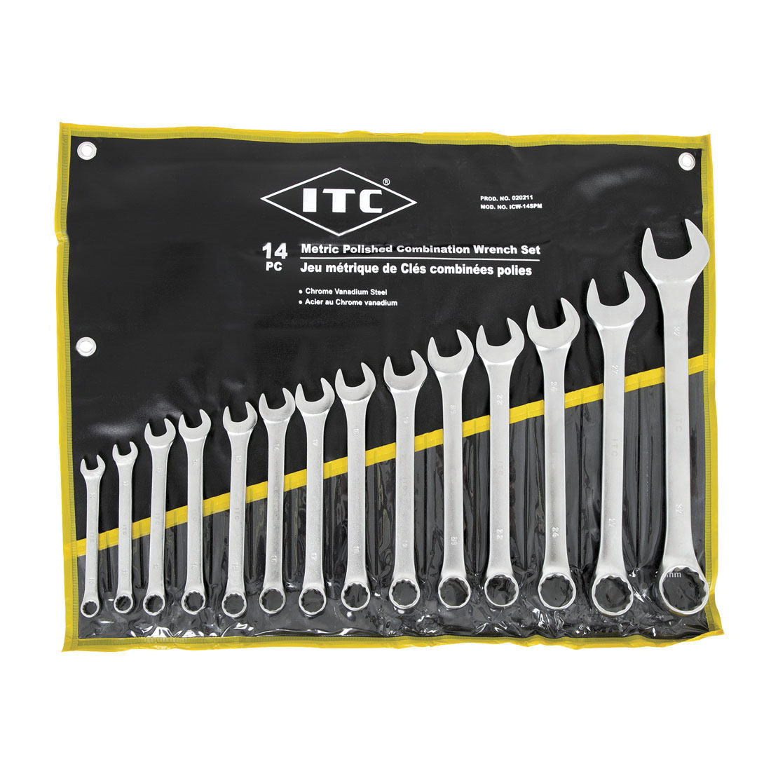 ITC® 020211 Combination Wrench Set, 14 Pieces, 10 to 32 mm, Polished Nickel/Polished Chrome