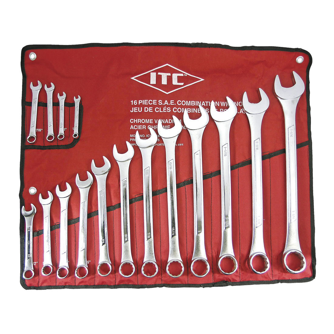 ITC® 020215 Raised Panel Combination Wrench Set, 16 Pieces, 1/4 to 1-1/4 in