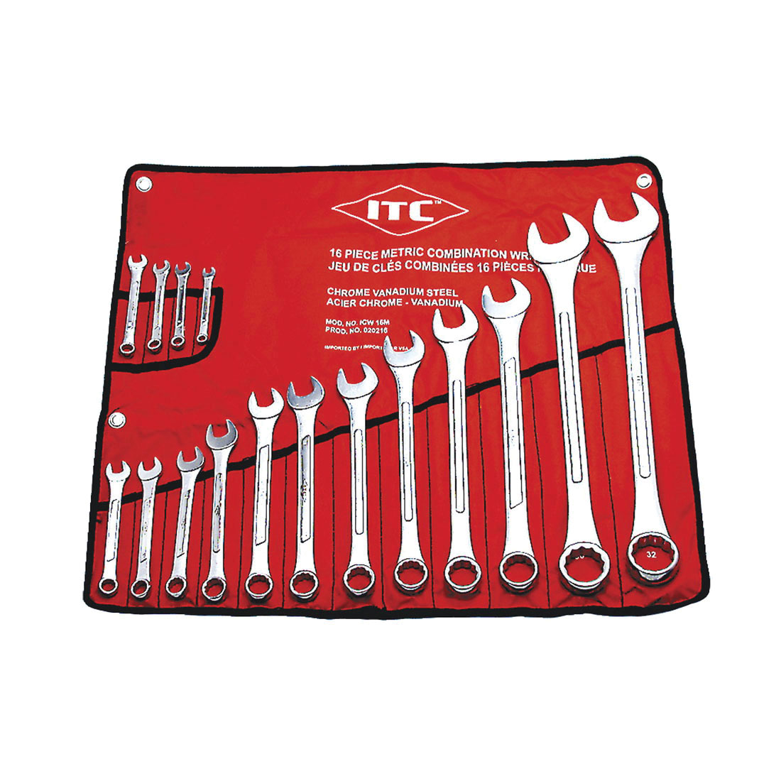 ITC® 020216 Raised Panel Combination Wrench Set, 16 Pieces, 6 to 32 mm