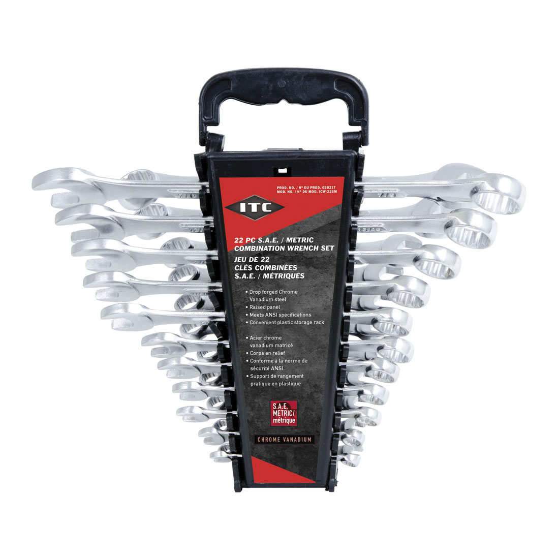 ITC® 020217 Raised Panel Combination Wrench Set, 22 Pieces, 8 to 19 mm, 1/4 to 7/8 in