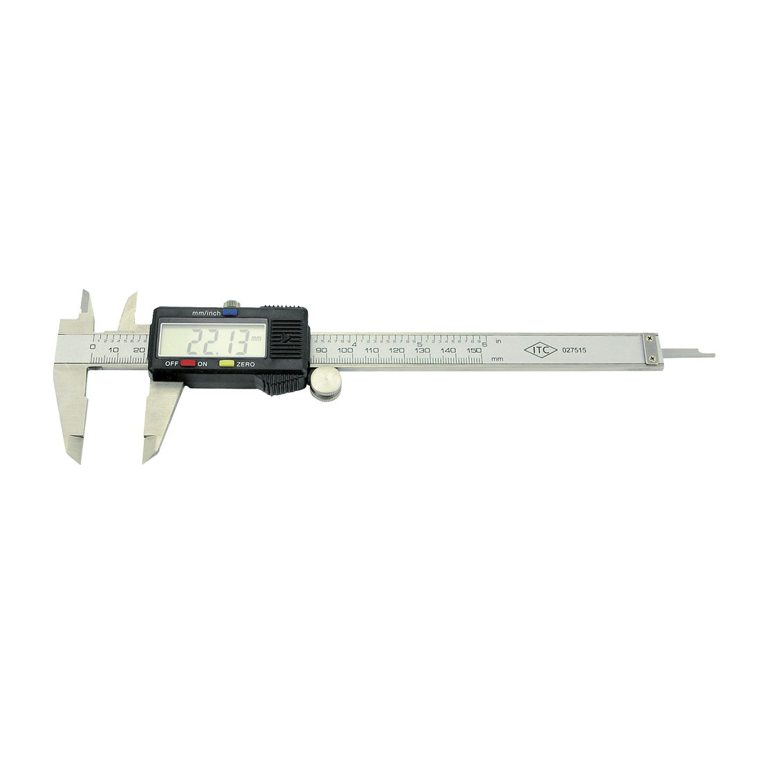 ITC® 027515 Electronic Digital Caliper With Plastic Case, 0 to 6 in, 0 to 150 mm Measuring, Graduations 1/1000 in, 0.01 mm