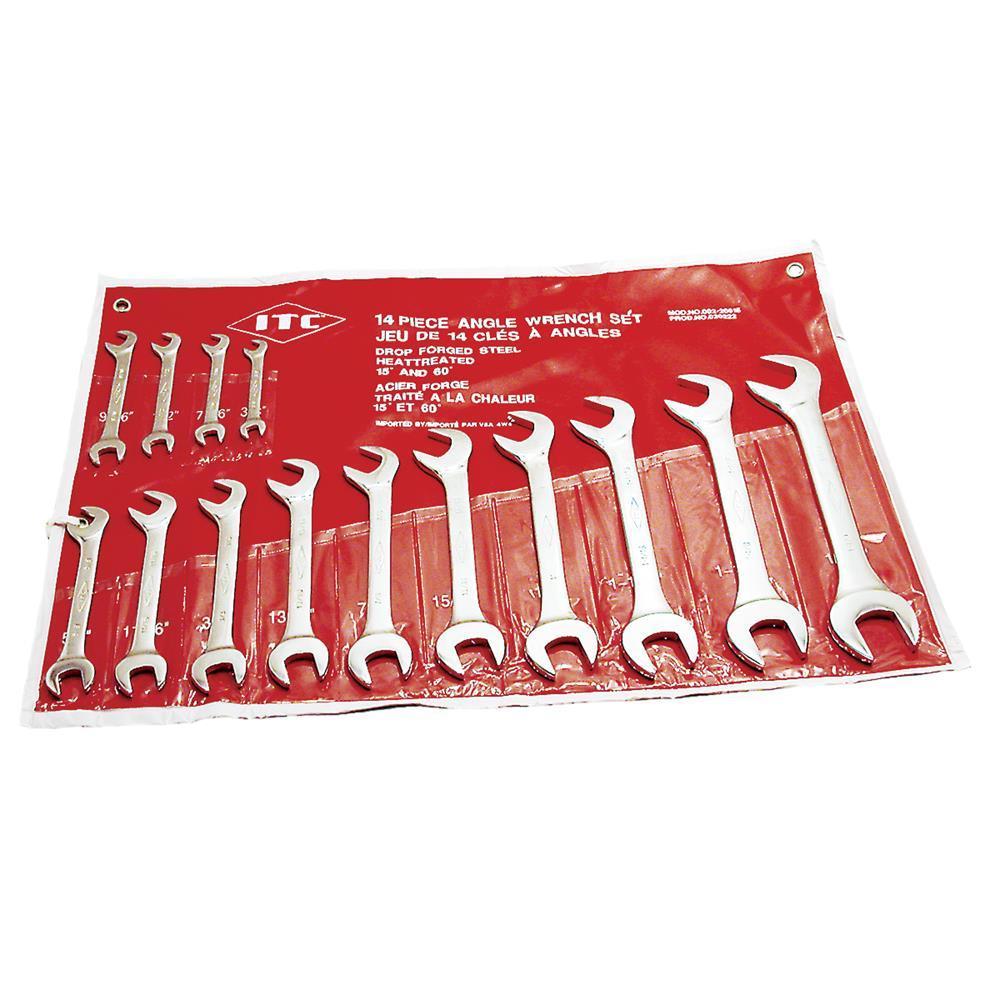 ITC® 020222 60 deg/15 deg Angle Wrench Set, 14 Pieces, 3/8 to 1-1/4 in, Full Mirror Polished