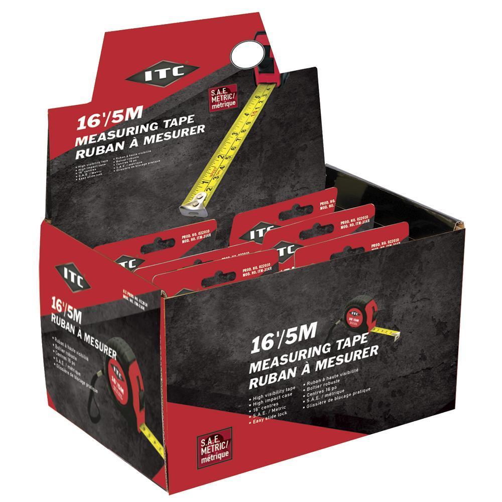 ITC® 022010 Measuring Tape, 16 ft L x 3/4 in W Blade, Steel Blade