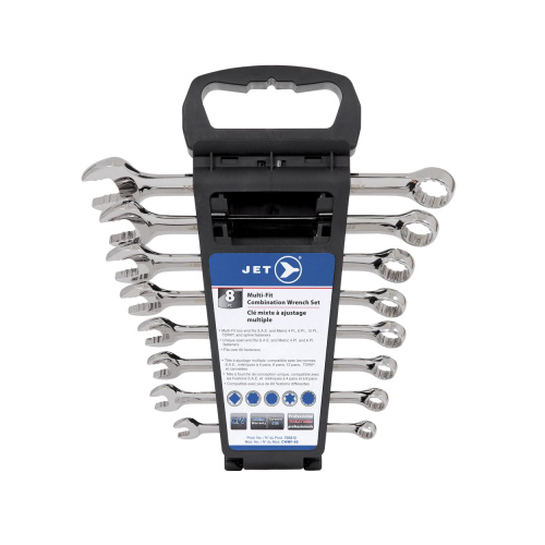 ITC® 700212 Multi-Fit Combination Wrench Set, 8 Pieces, 5/16 in x 8 mm to 3/4 in x 19 mm, Full Mirror Polished