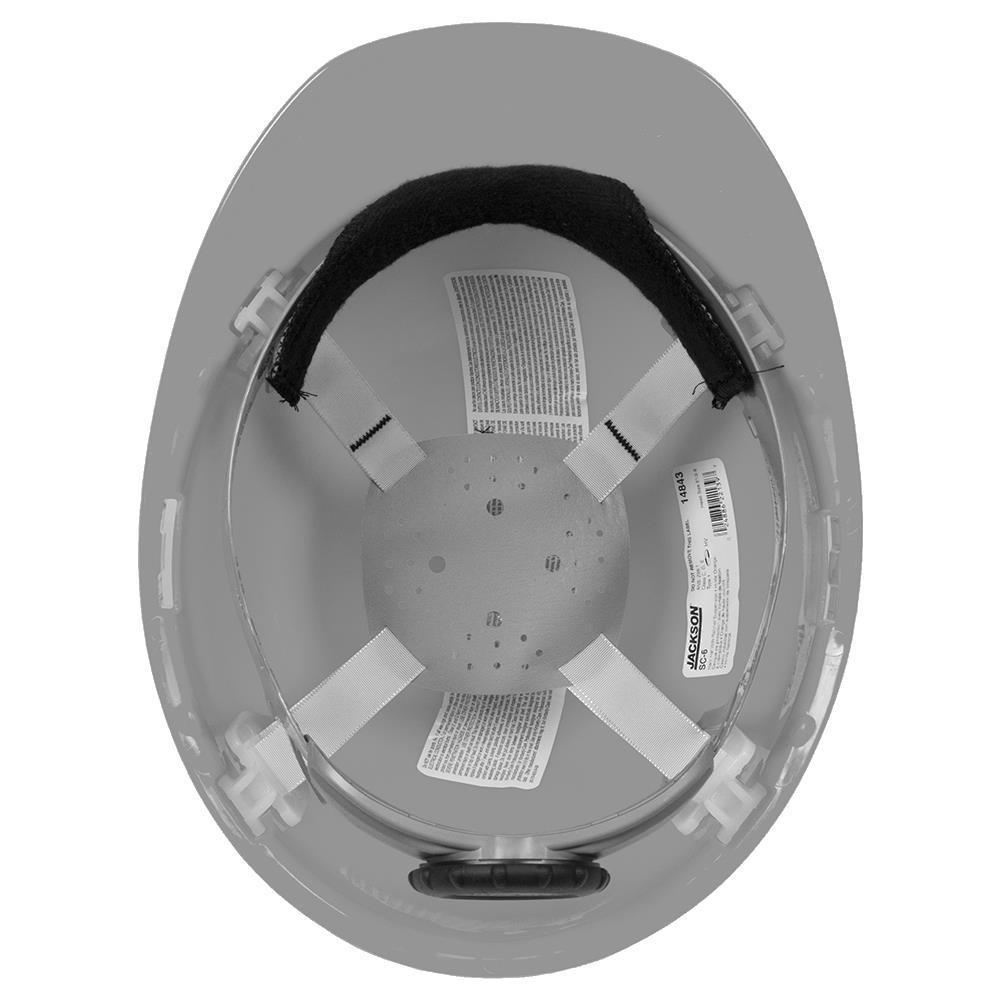 JACKSON SAFETY® 14842 SC-6 Premium Cap-Style Non-Vented Safety Hard Hat, 6-1/2 in Fits Mini Hat, 8 in Fits Max Hat, Dielectric HDPE, 4-Point Suspension, ANSI Electrical Class Rating: Class C, E and G, ANSI Impact Rating: Type I, Ratchet Adjustment