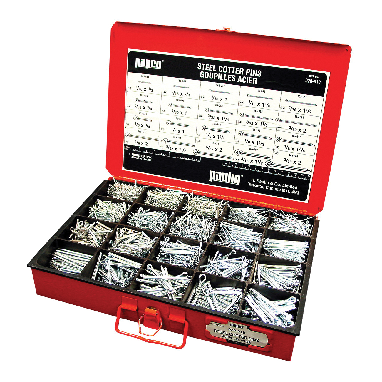 Papco 020-618 Cotter Pin Master Assortment, 1230 Pieces, Steel
