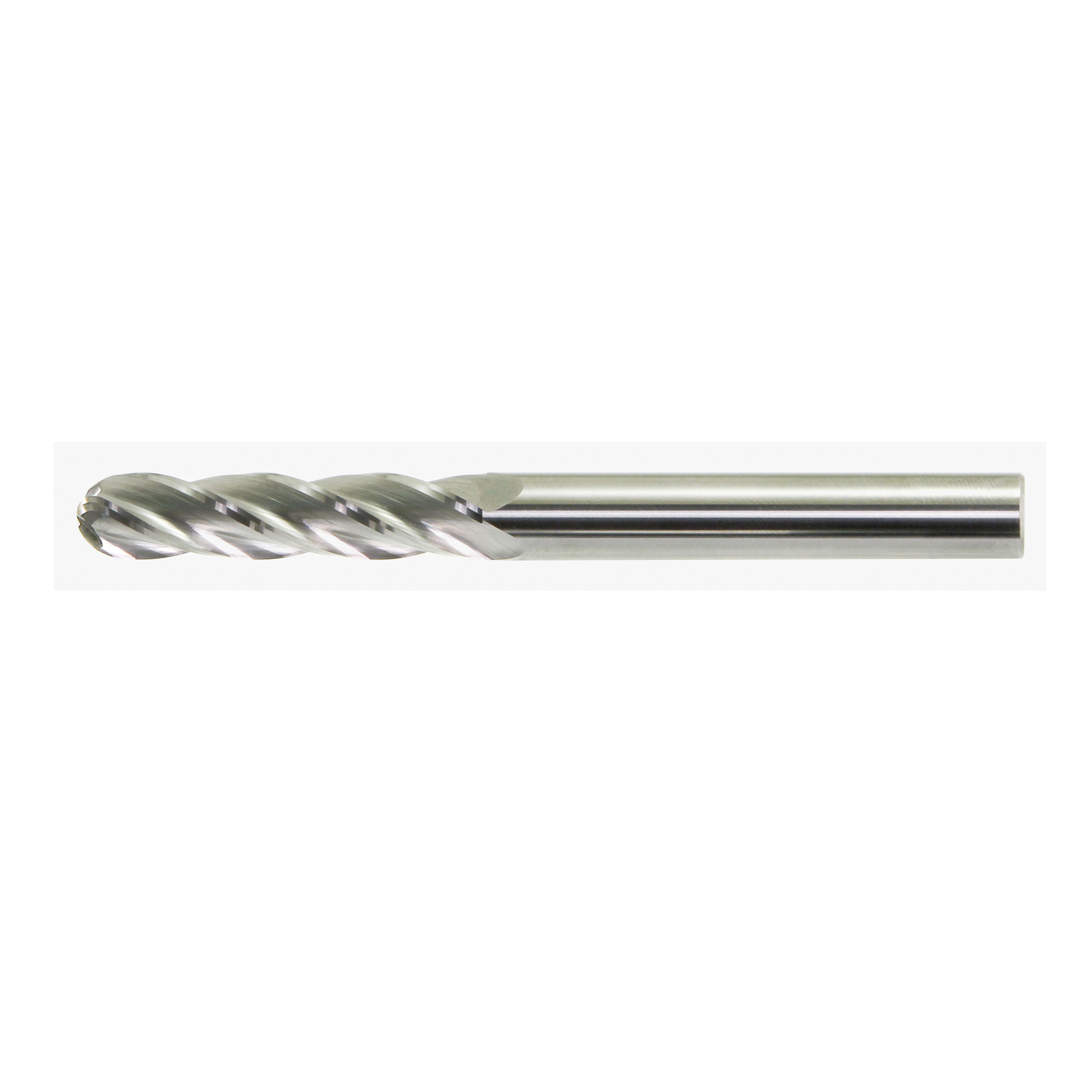Drillco 775A108C 7750 Center Cutting Extra Long Length Imperial Single End Ball Nose End Mill, 1/8 in Dia Cutter, 1 in Length of Cut, 4 Flutes, 1/8 in Dia Shank, 3 in OAL, Bright