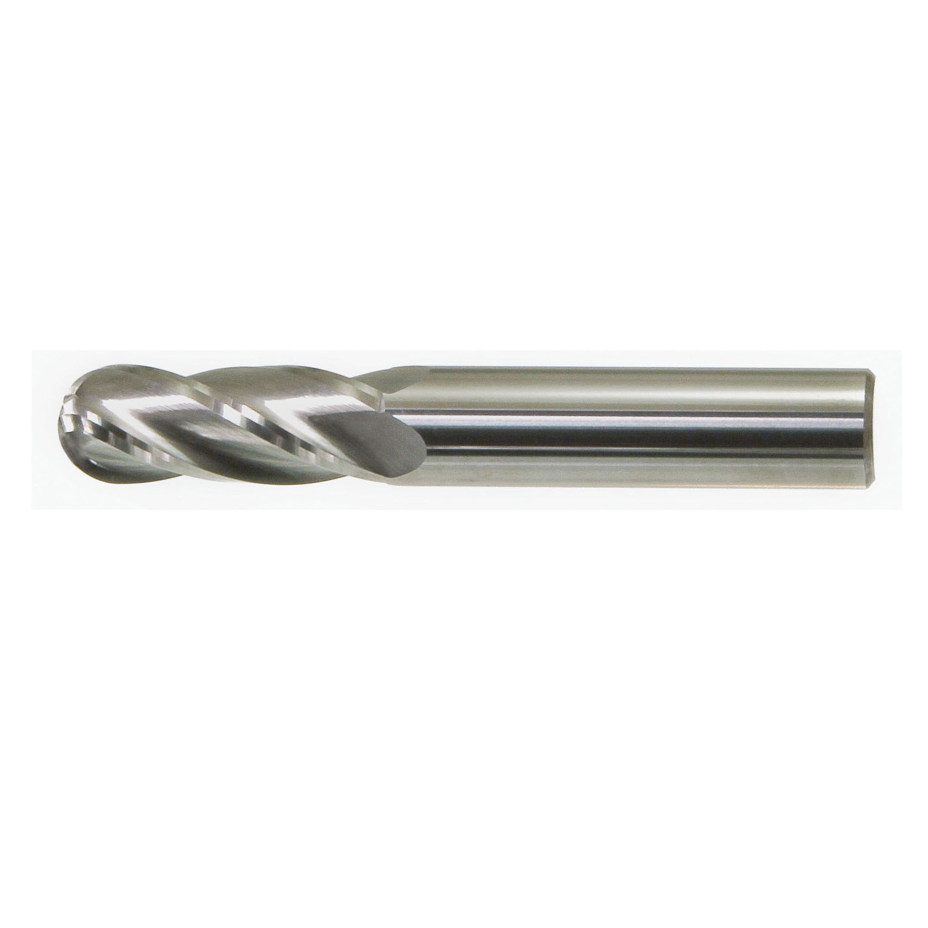 Drillco 77A102C 7700 Center Cutting Imperial Regular Length Single End Ball Nose End Mill, 1/32 in Dia Cutter, 5/64 in Length of Cut, 4 Flutes, 1/8 in Dia Shank, 1-1/2 in OAL, Bright
