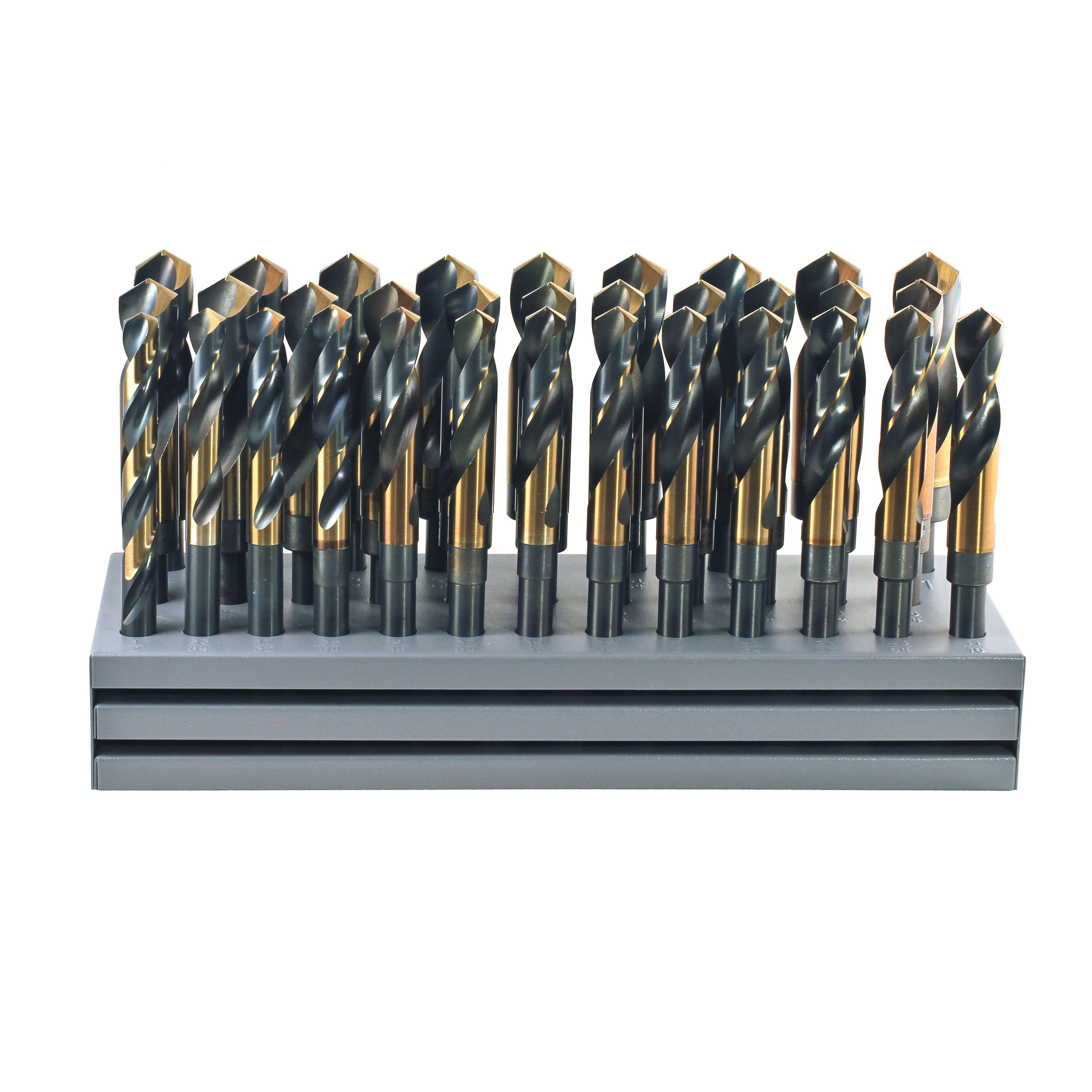 Nitro® 1000N32 Silver and Deming Drill Set, 1/2 in Min Drill Bit, 1 in Max Drill Bit, 118 deg Drill Point Angle, 32 Pieces, HSS, Black/Gold