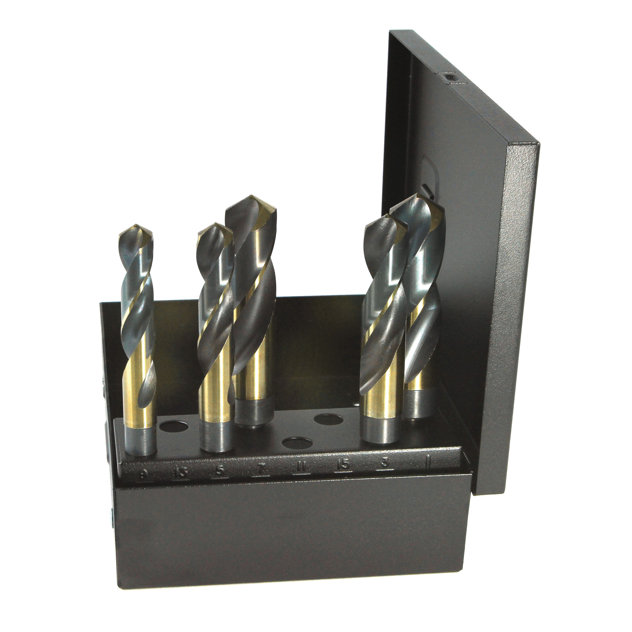 Nitro® 1000N5 Silver and Deming Drill Set, 9/16 in Min Drill Bit, 1 in Max Drill Bit, 118 deg Drill Point Angle, 5 Pieces, HSS, Black/Gold