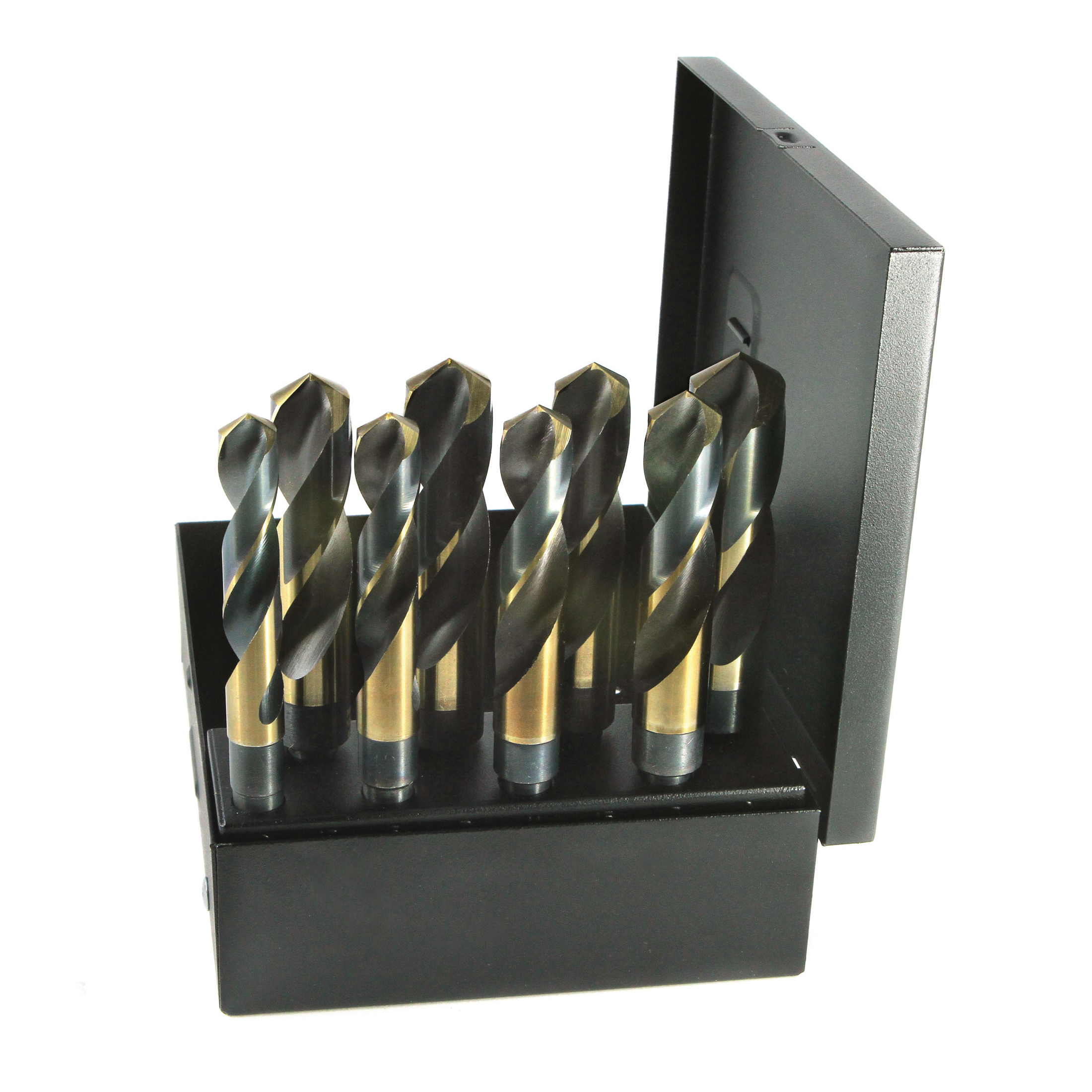 Nitro® 1000N8 Silver and Deming Drill Set, 9/16 in Min Drill Bit, 1 in Max Drill Bit, 118 deg Drill Point Angle, 8 Pieces, HSS, Black/Gold