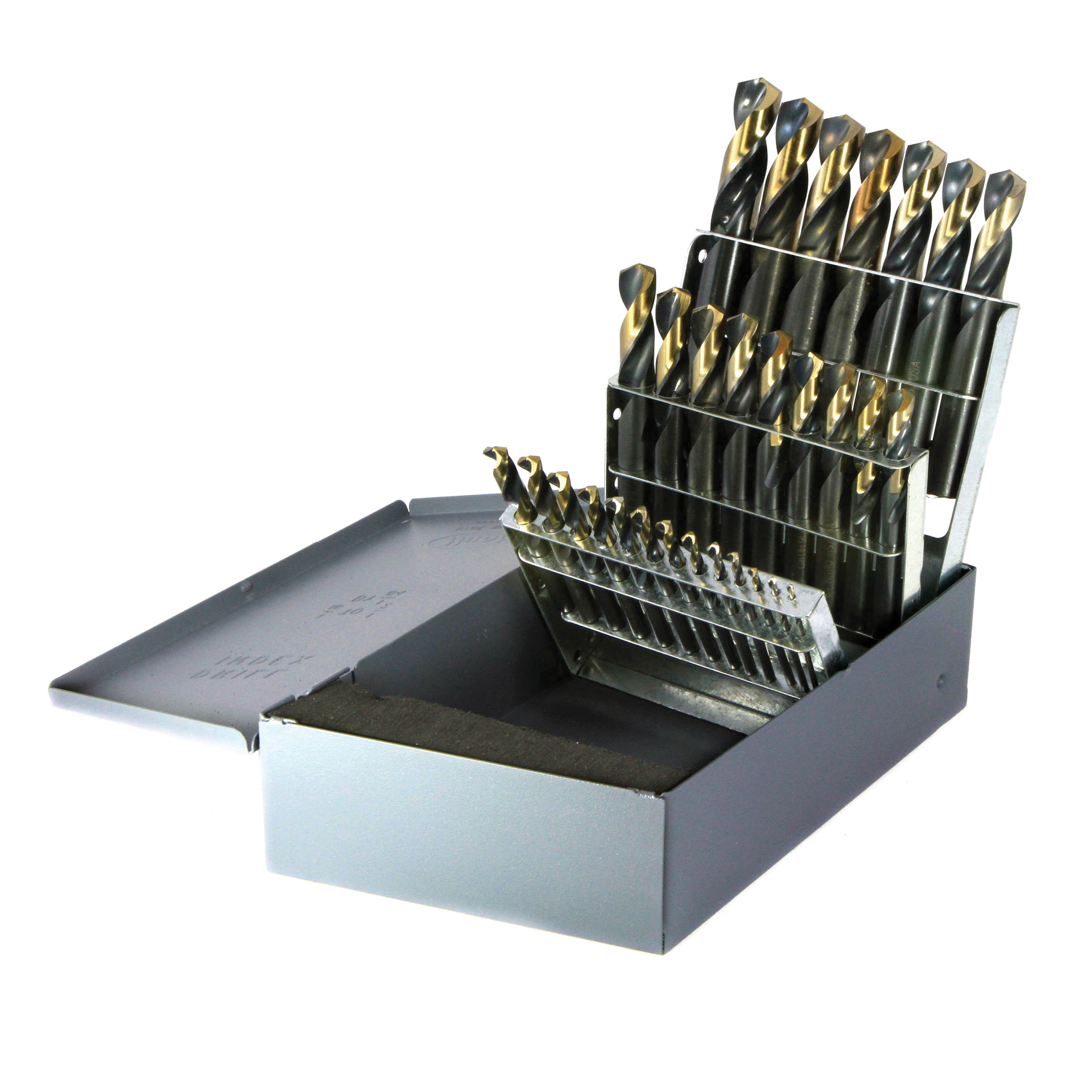 Nitro® 300N29 Screw Machine Length Drill Set, 1/16 in Min Drill Bit, 1/2 in Max Drill Bit, 135 deg Drill Point Angle, 29 Pieces, HSS, Black/Gold