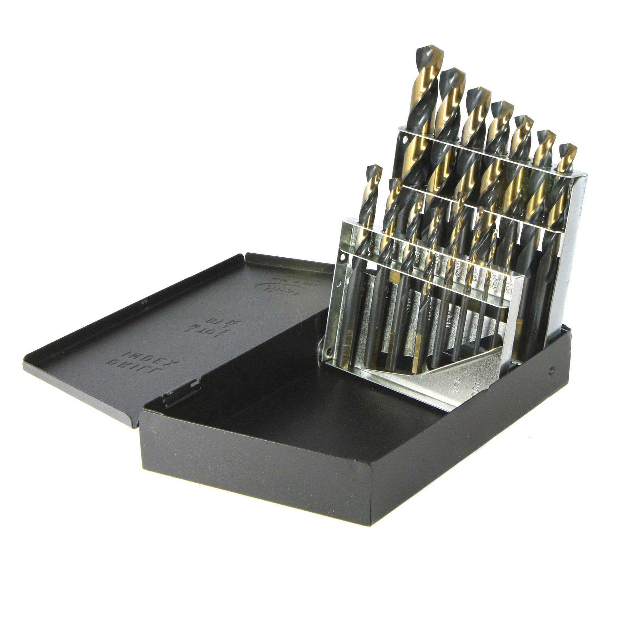Nitro® 350N15 Mechanics Length Drill Set, 1/16 in Min Drill Bit, 1/2 in Max Drill Bit, 135 deg Drill Point Angle, 15 Pieces, HSS, Black/Gold