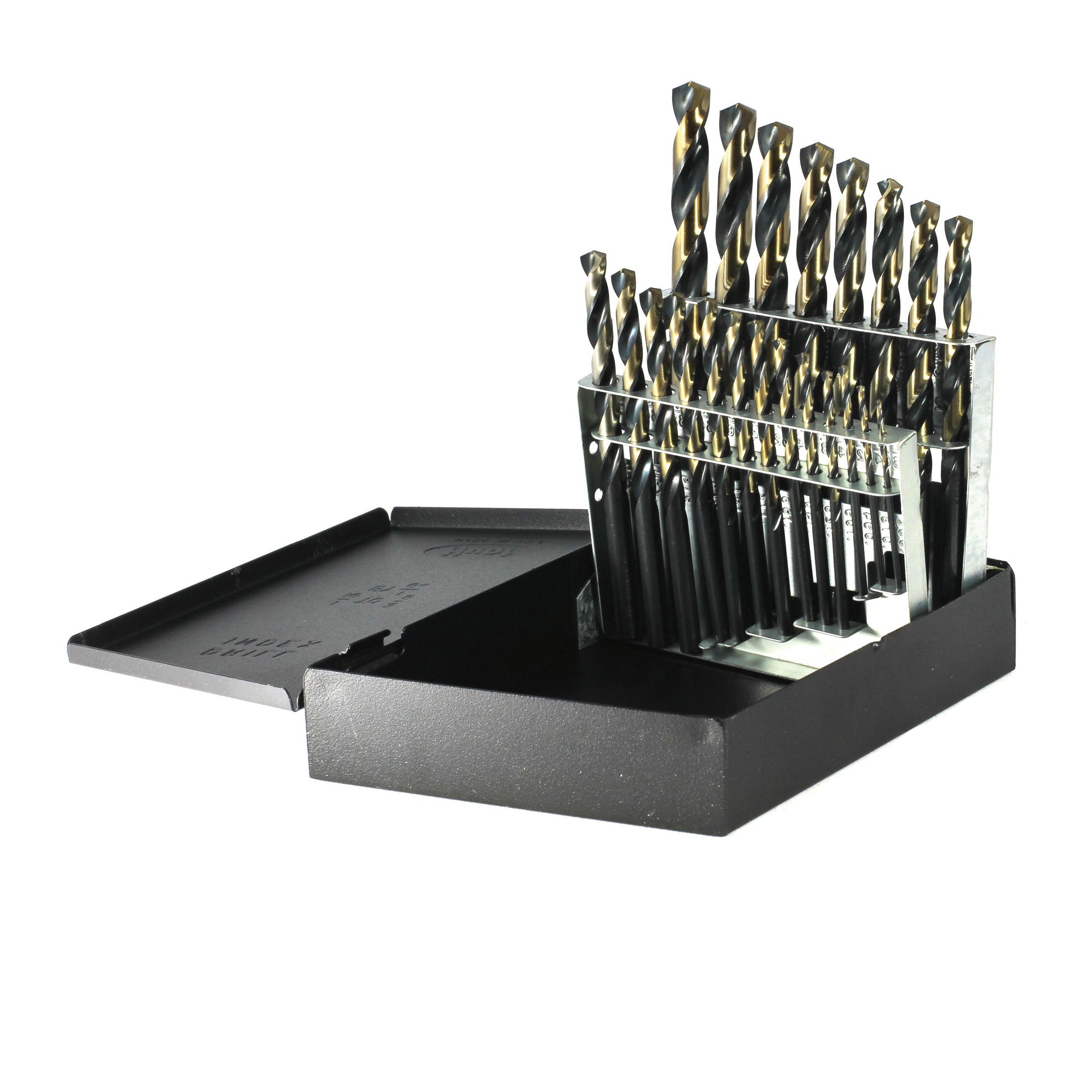 Nitro® 400N21 Heavy Duty Jobber Length Drill Set, 1/16 in Min Drill Bit, 3/8 in Max Drill Bit, 135 deg Drill Point Angle, 21 Pieces, HSS, Black/Gold