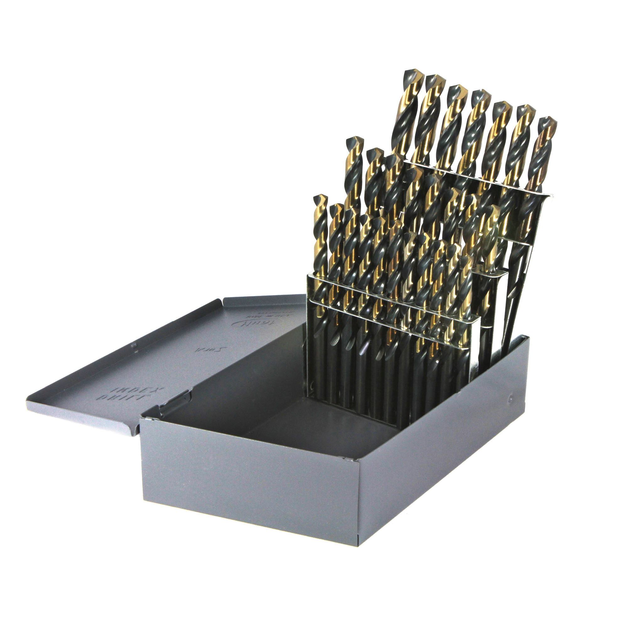 Nitro® 400N26 Heavy Duty Jobber Length Drill Set, A Min Drill Bit, Z Max Drill Bit, 135 deg Drill Point Angle, 26 Pieces, HSS, Black/Gold