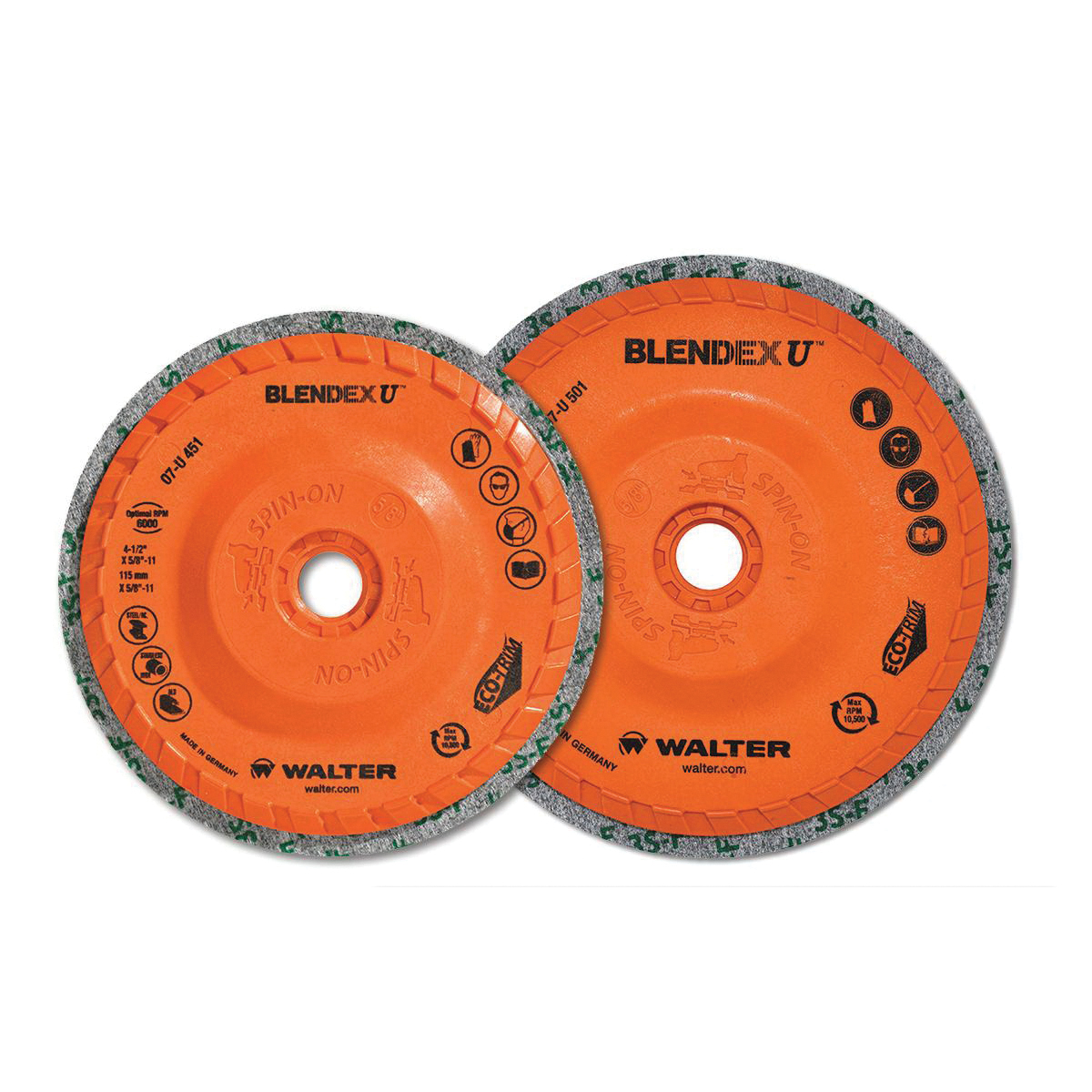 Walter Surface Technologies Blendex U™ 07U451 Spin-On Cup Disc, 4-1/2 in Dia Disc, Fine Grade, Silicon Carbide Abrasive