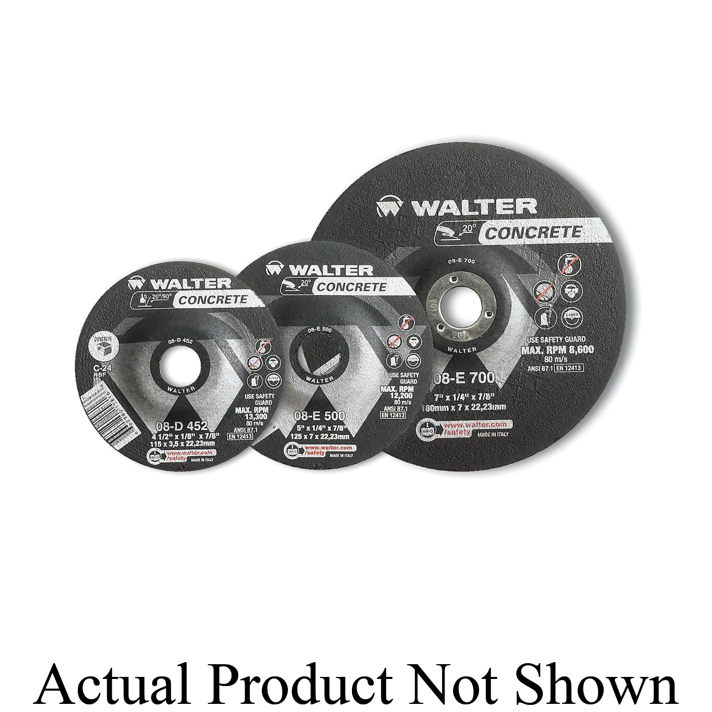 Walter Surface Technologies CONCRETE™ 08E700 Flat High Performance Depressed Center Wheel, 7 in Dia x 1/4 in THK, 7/8 in Center Hole, 24 Grit, Silicon Carbide Abrasive