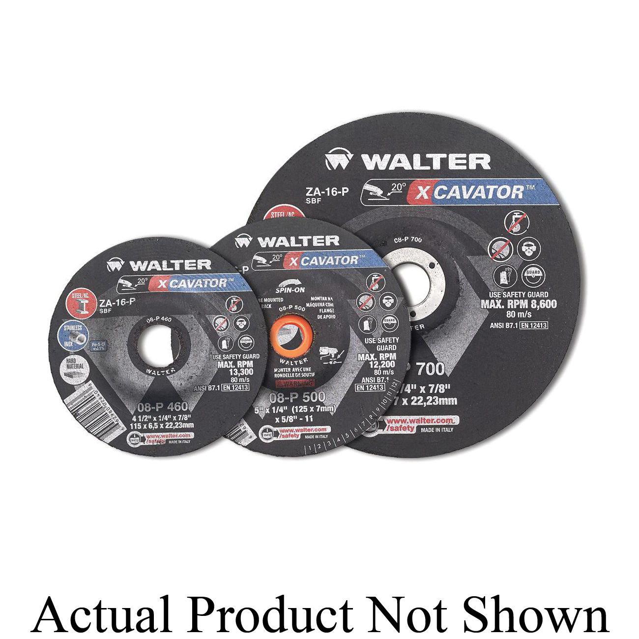 Walter Surface Technologies XCAVATOR™ 08P450 Ultra High Removal Depressed Center Wheel, 4-1/2 in Dia x 1/4 in THK, 16 Grit, Zirconia Alumina Abrasive