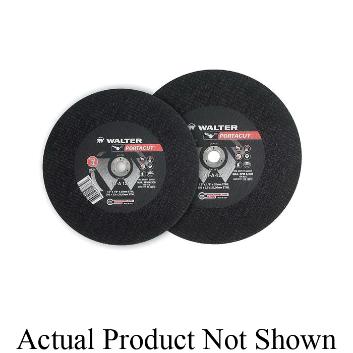 Walter Surface Technologies PORTACUT™ 11A122 Cut-Off Wheel, 12 in Dia x 1/8 in THK, 7/8 in Center Hole, A24 Grit, Aluminum Oxide Abrasive