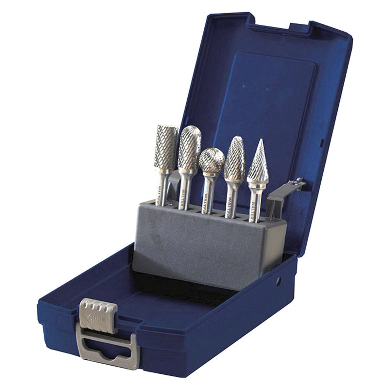 Walter Surface Technologies 01V990 Carbide Burr Set, Double Cut, 3/8 in, 5/8 in, 1/2 in Dia Head, 5 Pieces