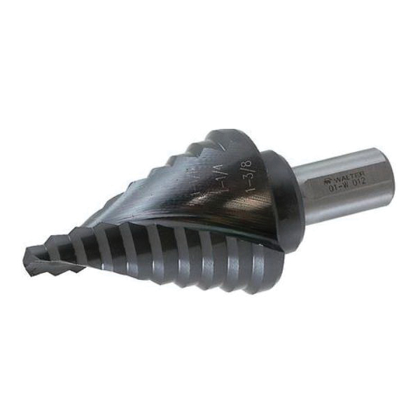 Walter Surface Technologies Multi-Step™ 01W012 Step Drill Bit, 1/4 in Dia Min Hole, 1-3/8 in Dia Max Hole, 10 Steps, M2Al, 3/8 in Shank