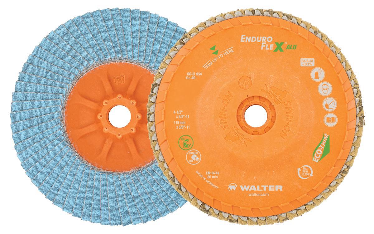 Walter Surface Technologies 06U454 Enduro-Flex Alu™ High Performance Coated Abrasive, 4-1/2 in Dia Disc, 60 Grit, Zirconia Alumina Abrasive
