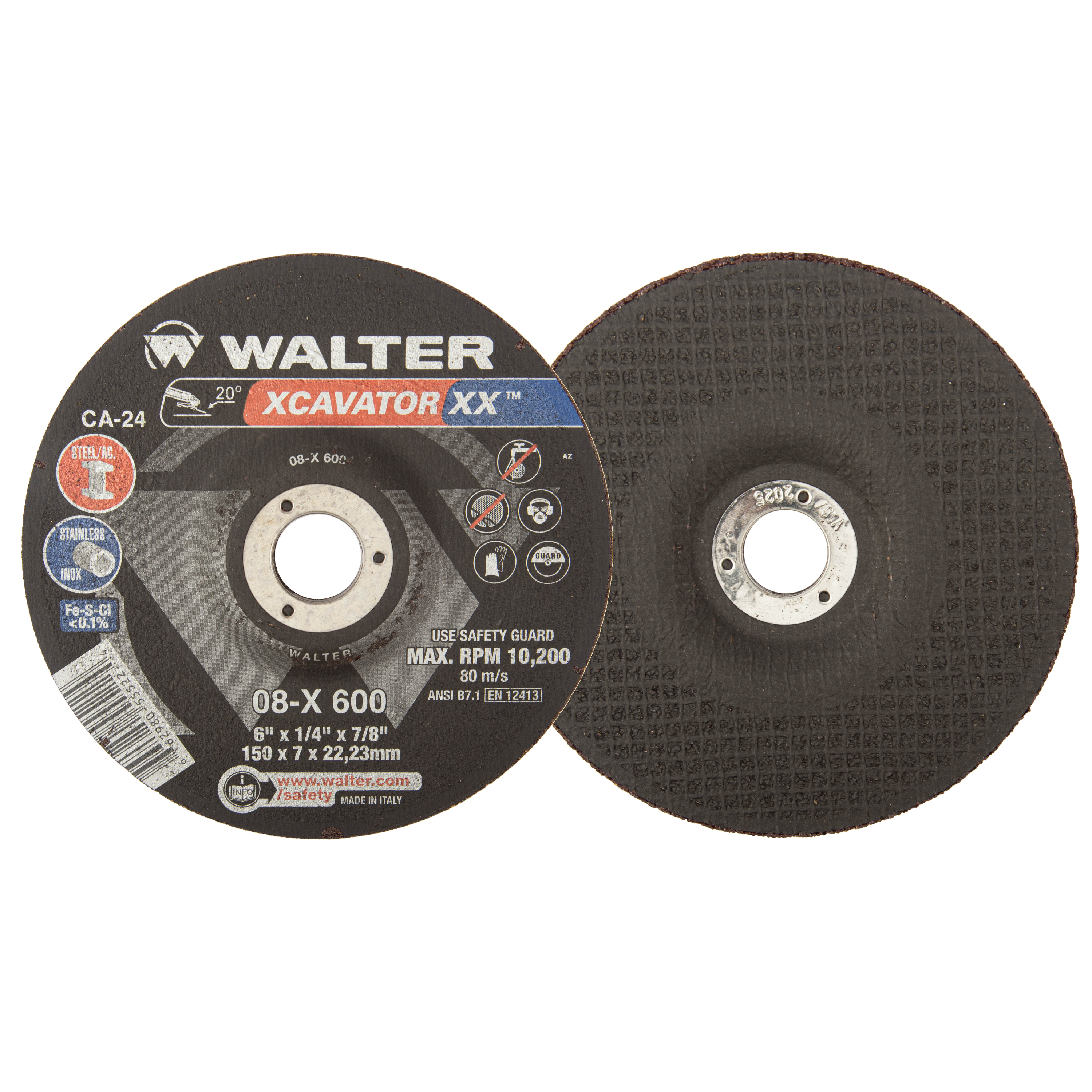 Walter Surface Technologies XCAVATOR XX™ 08X600 Grinding Wheel, 6 in Dia x 1/4 in THK, 7/8 in Center Hole, Ceramic Abrasive