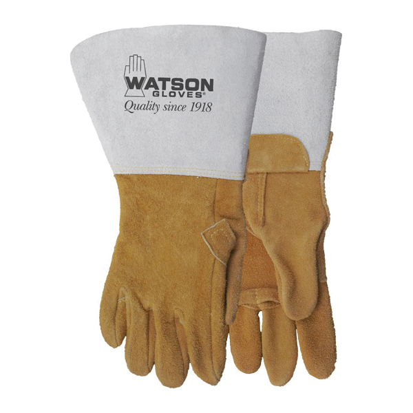 Watson Heat Wave® 285-9 Buck-Tex Welding Gloves 285, SZ 9, Split Elk Hide Leather, Tan, Unlined Lining, Gauntlet Cuff