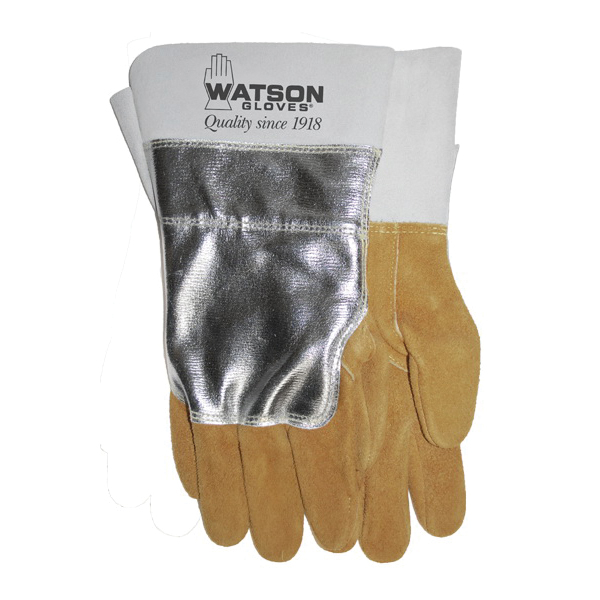 Heat Wave® 525A-09 Aluminized Heavy Duty Welding Gloves, SZ 9, Split Elkhide Leather/Aluminized Cowhide, Brown, Unlined Lining, Gauntlet Cuff