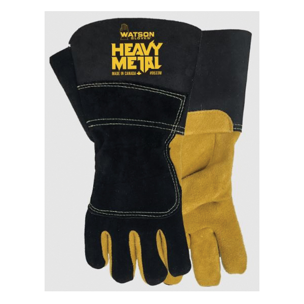 Heavy Metal 9533W-L Velvet Gloves, L, Split Elkhide, Black/Tan, Cotton/Wool Lining, Gauntlet/Shirred Elastic Wrist Cuff