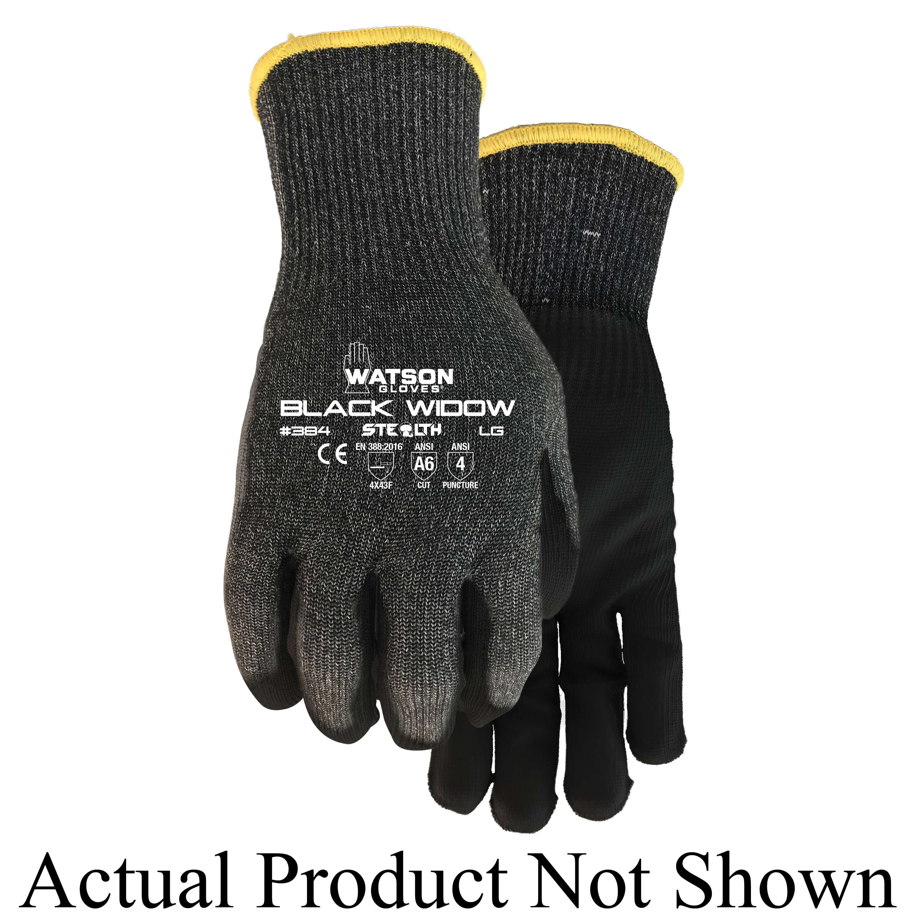 Stealth 384-XS Stealth Widow Cut-Resistant Gloves, XS, Polyurethane Coated Coating, Glass/HPPE/Nylon/Spandex/Steel, Knit Wrist Cuff, Resists: Cut and Puncture, ANSI Cut-Resistance Level: A6, ANSI Puncture-Resistance Level: 3