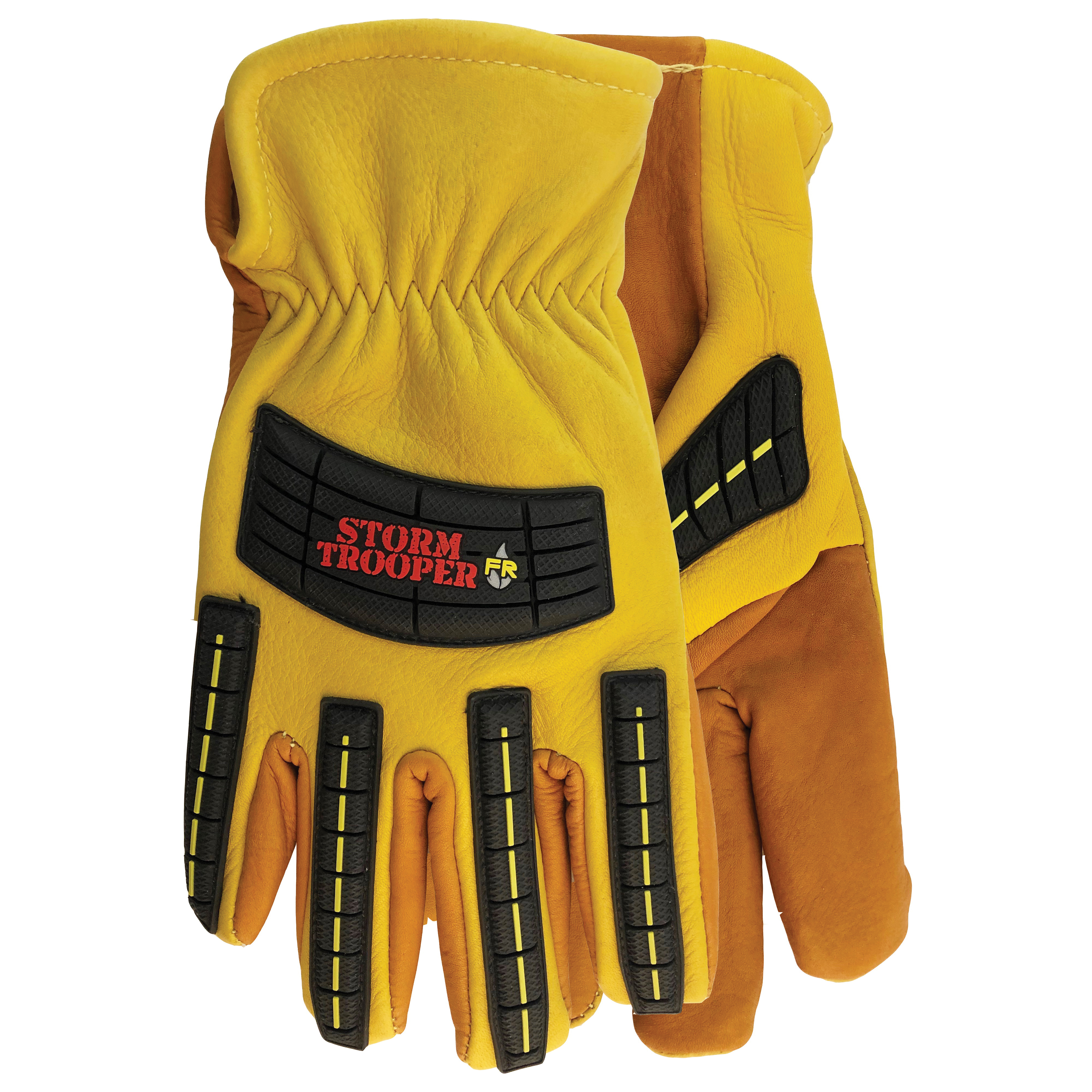 Storm Trooper 5782-L General Purpose Gloves, High Performance/Work, Knuckle Style, L, Cowhide Leather Palm, Full Grain Deerskin Leather, Tan, Elastic/Shirred Cuff, Resists: Impact, Oil, Water, Flame, Dirt and Debris, Unlined Lining