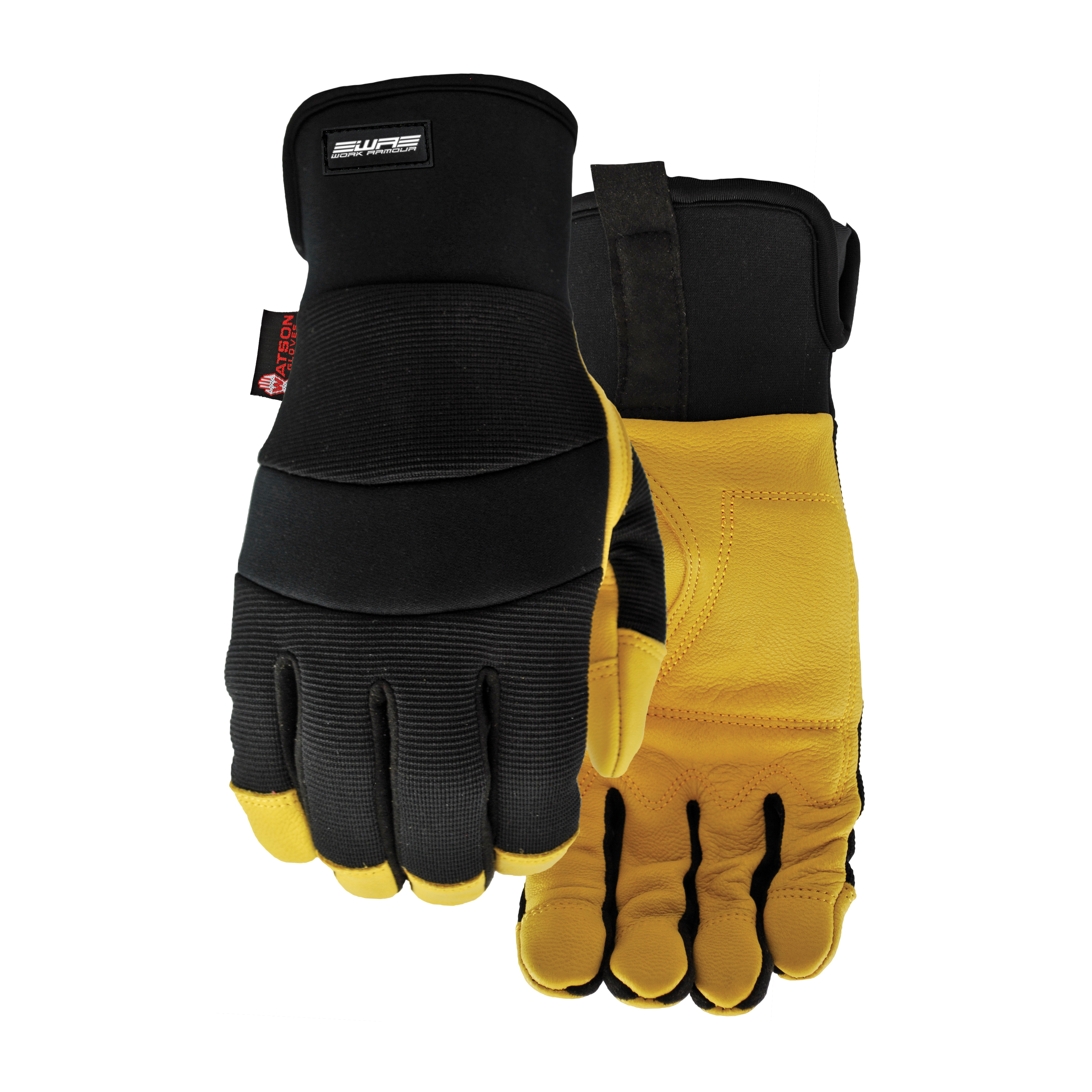 Watson 014-L Viper General Purpose Gloves, Leather Palm, L, Full Grain Goatskin Leather Palm, Full Grain Goatskin Leather/Spandex®/Neoprene, Black/Tan, Slip-On Cuff, Wing Thumb
