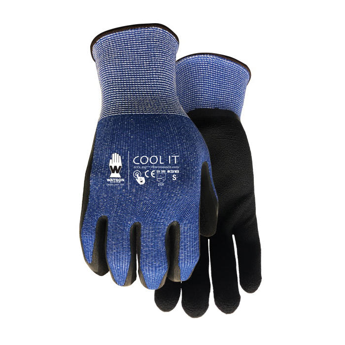 Watson 318-L It General Purpose Work Gloves, General Purpose, Straight Thumb Style, L, Foam Latex Palm, Yarn, Black/Blue, Knit Wrist Cuff, Foam Latex Coating, Unlined Lining
