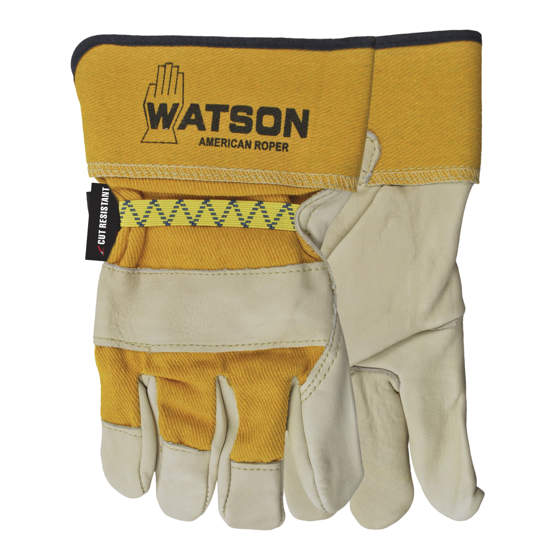 Watson 4022SP American Roper Cut-Resistant Gloves, X, Cowhide Leather/Cotton Drill, Slip-On Cuff, Resists: Cut, ANSI Cut-Resistance Level: A4