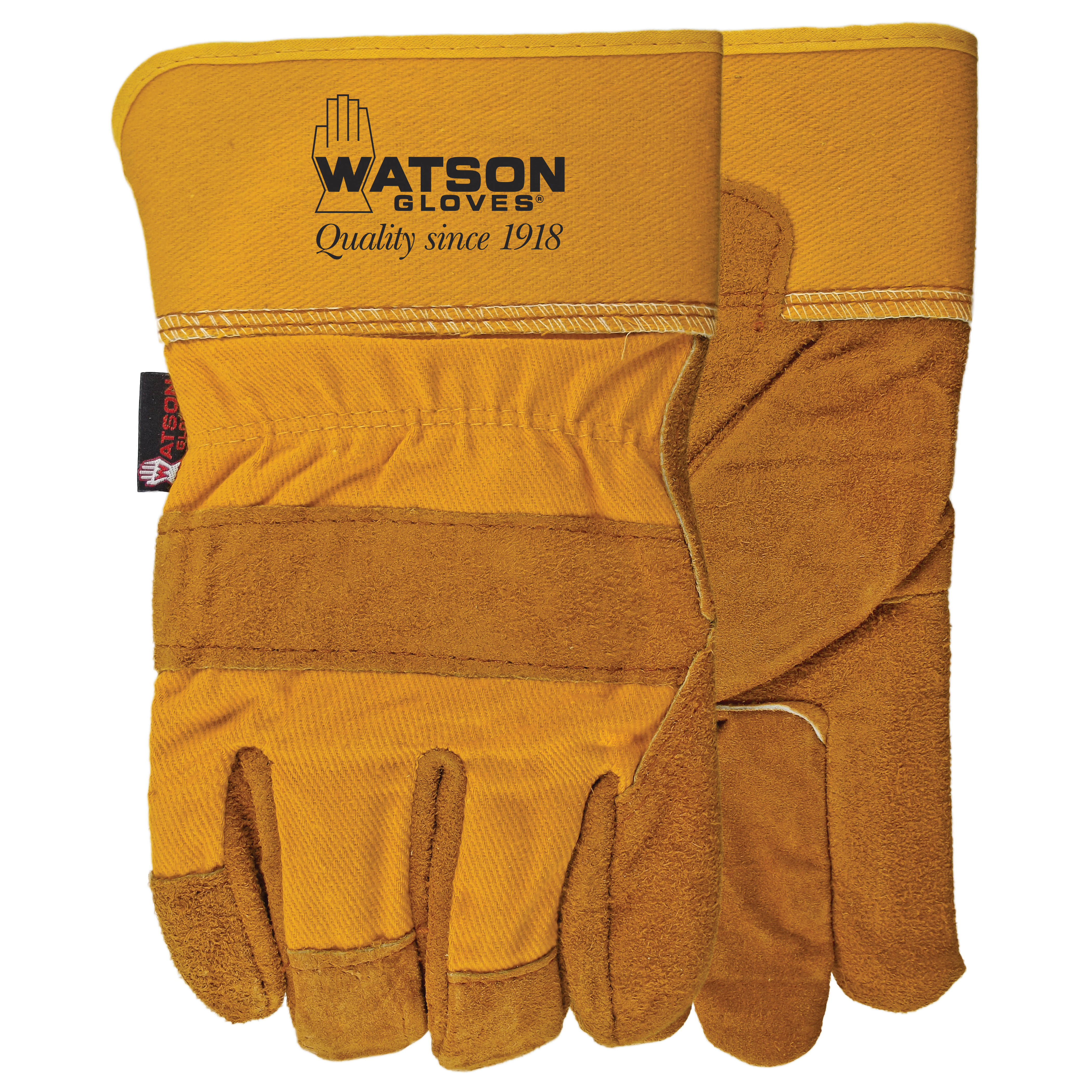 Watson 5827-OS Hand Job General Purpose Gloves, Leather Combo, Hooded Fingertips/Knuckle Bar/Pulse Protector Style, Universal, Premium Split Grain Cowhide Leather Palm, Cotton, Blue, Elastic/Shirred Cuff, Foam Lining