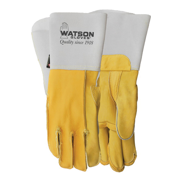 Watson 684-10 Utility Series Heavy Weight General Purpose Gloves 684, Utility/Work/Leather Reinforced, Out Seam/Straight Thumb Saddle Style, SZ 10, Full Grain Cowhide Leather Palm, Deerskin Leather, Amber, Gauntlet Cuff, Resists: Impact, Unlined Lining