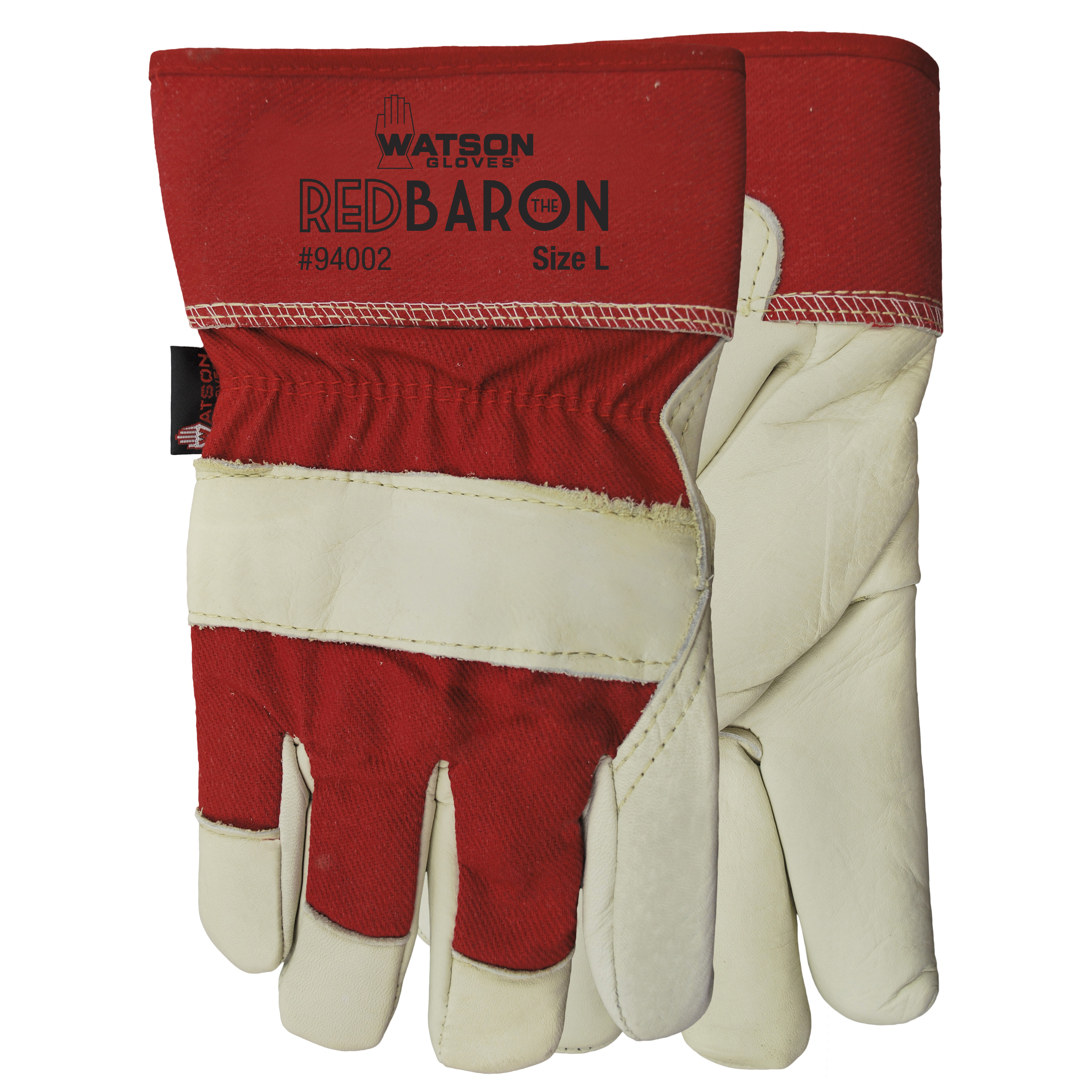 Watson 94002-XXL Red Baron General Purpose Gloves, Leather Palm, 2XL, Full Grain Cowhide Leather Palm, Cotton/Full Grain Cowhide Leather, Red, Slip-On Cuff, Sherpa Lining, Wing Thumb
