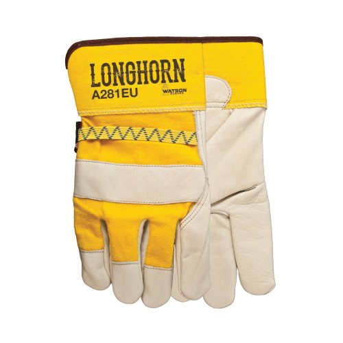 Watson A281EU Longhorn General Purpose Gloves, Leather Palm, Universal, Full Grain Cowhide Leather Palm, Cotton/Economy Full Grain Cowhide Leather, Slip-On Cuff