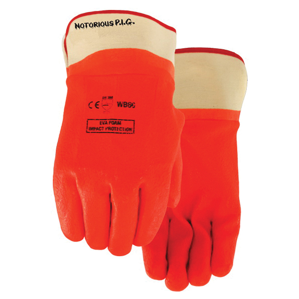 Watson WB66-OS WB66 Notorious P.I.G. General Purpose Gloves, Coated/Work, Wing Thumb Style, Universal, Nitrile/PVC Blend Palm, Cotton Jersey/EVA Foam Padded, Orange, Rubberized Safety Cuff, Resists: Abrasion and Puncture