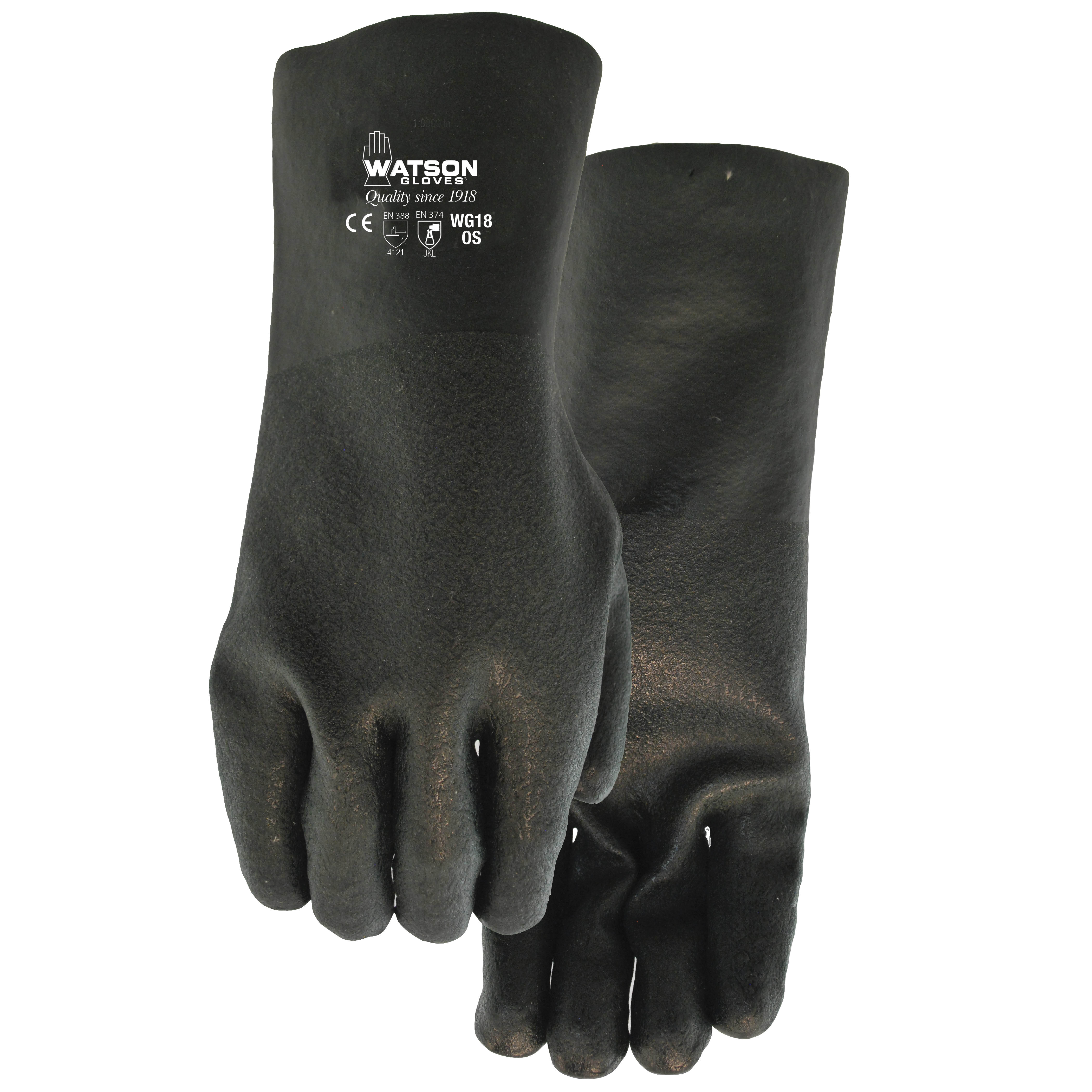 Watson WG18-OS WG18 General Purpose Gloves, Coated/Double Dipped/Work, Sure-Grip Style, Universal, PVC/Soft Cotton Jersey, Green, Gauntlet Cuff, Resists: Abrasion, Blade Cut, Chemical, Puncture and Tear