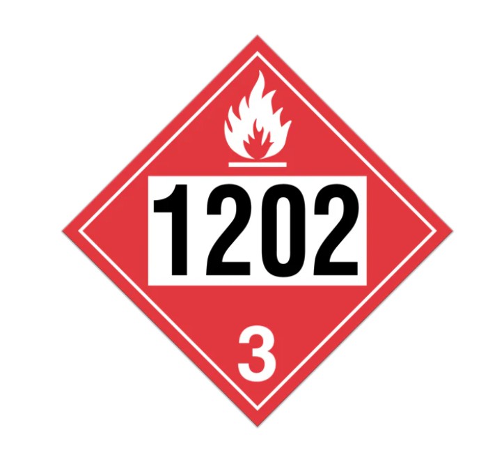 INCOM® DuraPly® Rigid HD Plastic Class 3 FLAMMABLE LIQUIDS DOT Hazmat and TDG International Dangerous Goods UN 1202 Pre-numbered 4-digit Placards