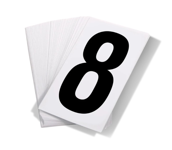 INCOM® Black Print Numbers on White Adhesive VynMark™ for UN Placard Numbering "8"