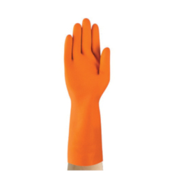AlphaTec® 87-208-8 Heavy Weight Chemical Resistant Gloves, M, Natural Rubber Latex, Orange, Cotton Flock Lining, 13 in L, Resists: Abrasion, Puncture, Tear, Acids, Alcohols, Alkalis and Fat, Detergents, Ketones and Salts, Unsupported Support