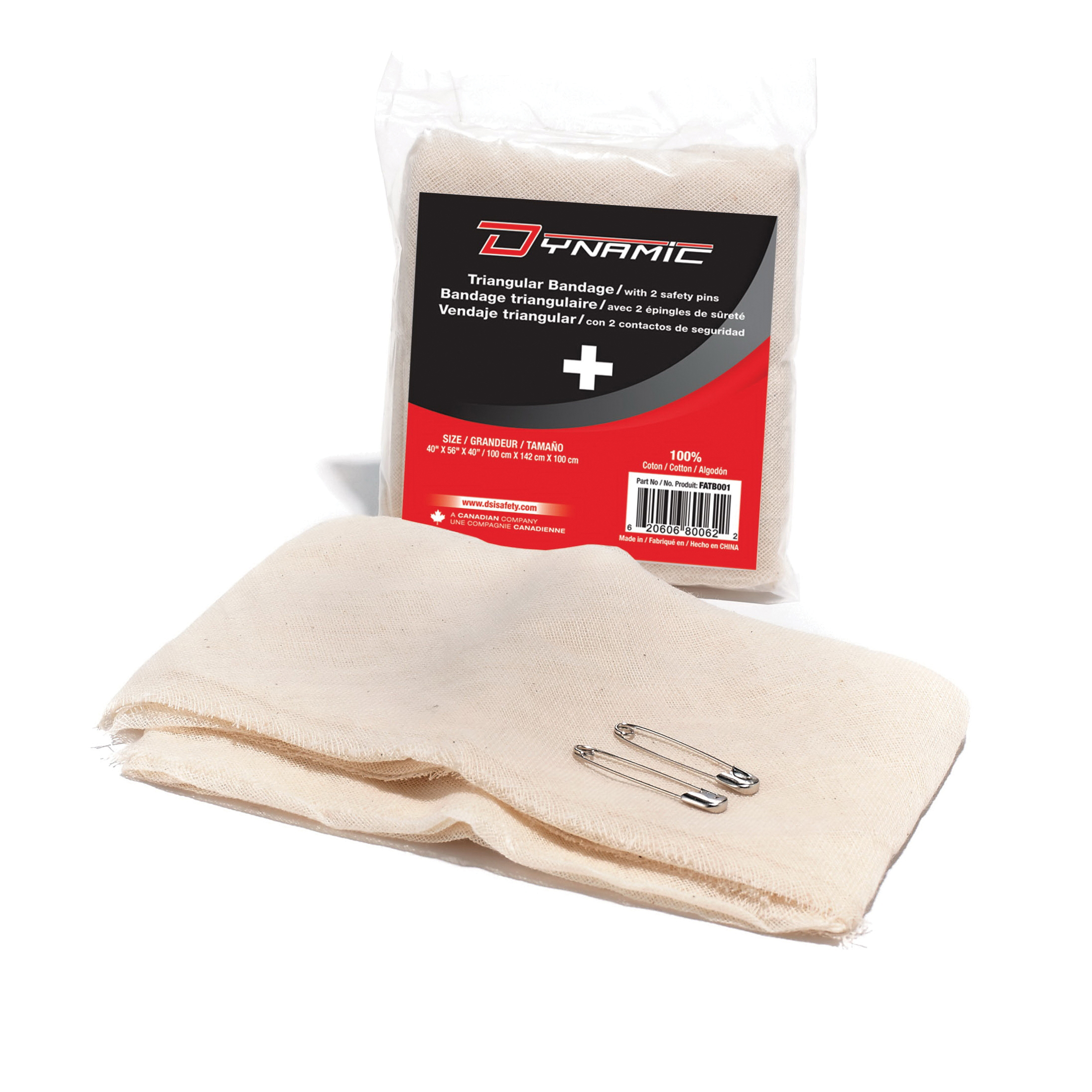 DYNAMIC FATB001 Triangular Bandage With (2) Safety Pins, Cotton 
