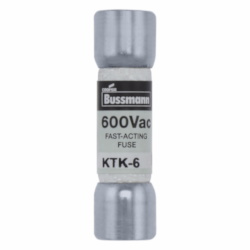 Bussmann Limitron™ KTK-6 Low Voltage Supplemental Fuse, 6 A, 600 VAC, 100 kAIC Interrupt, Class: Supplemental, Cartridge Body