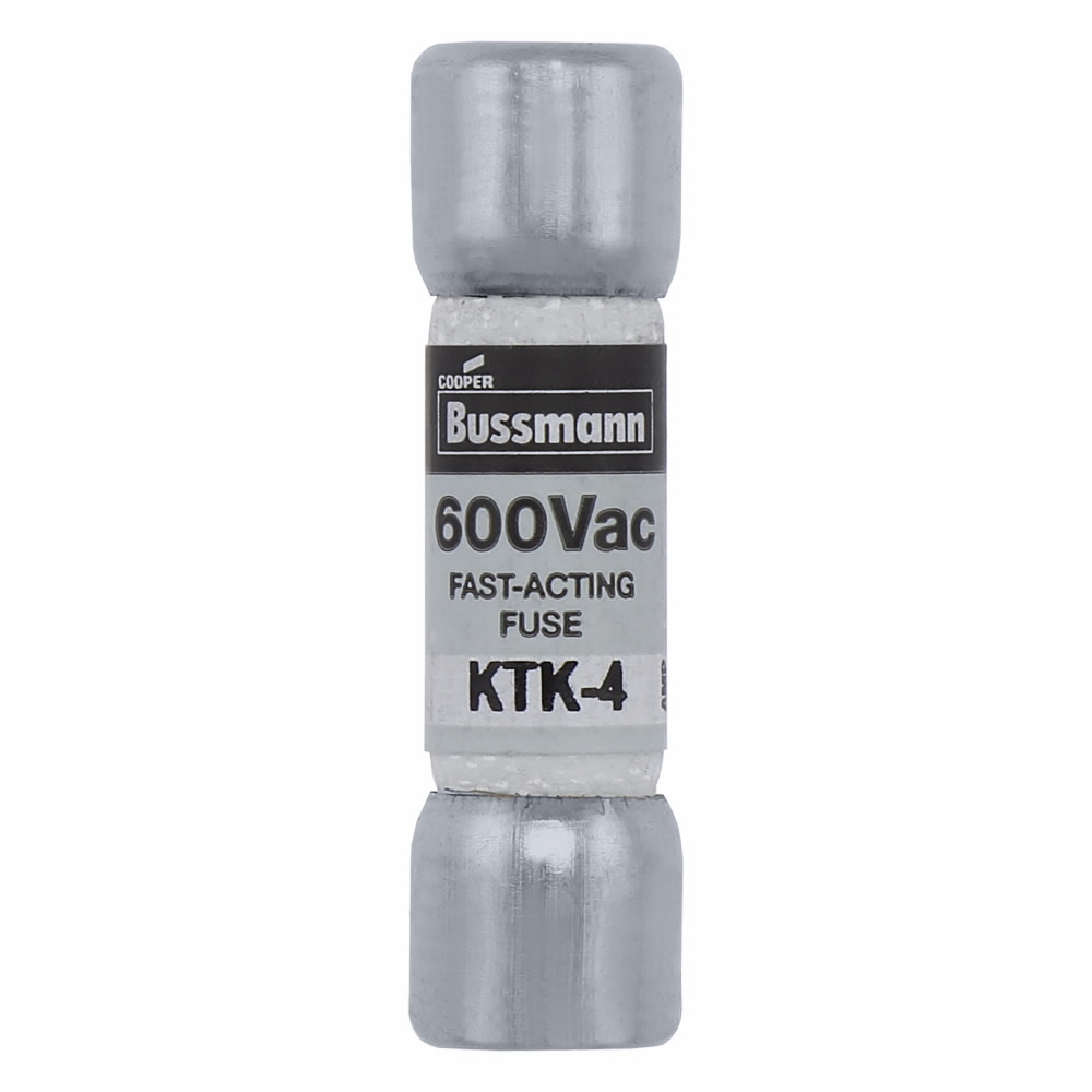 Bussmann Limitron™ KTK-4 Fast Acting Midget Fuse, 4 A, 600 VAC, 100000 A Interrupt, Class: Supplemental, Cylindrical Body