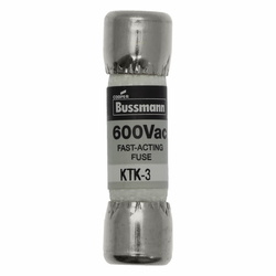 Bussmann Limitron™ KTK-3 Fast Acting Midget Fuse, 3 A, 600 VAC, 100000 A Interrupt, Class: Supplemental, Cylindrical Body