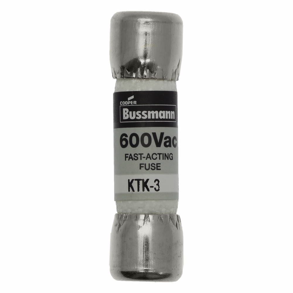 Bussmann Limitron™ KTK-3 Fast Acting Midget Fuse, 3 A, 600 VAC, 100000 A Interrupt, Class: Supplemental, Cylindrical Body